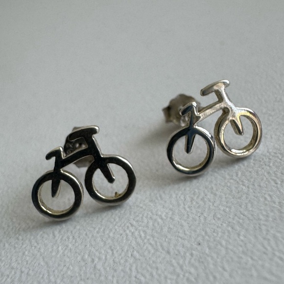 Sterling Silver Bicycle Stud Earrings 🚲 - Picture 2 of 7